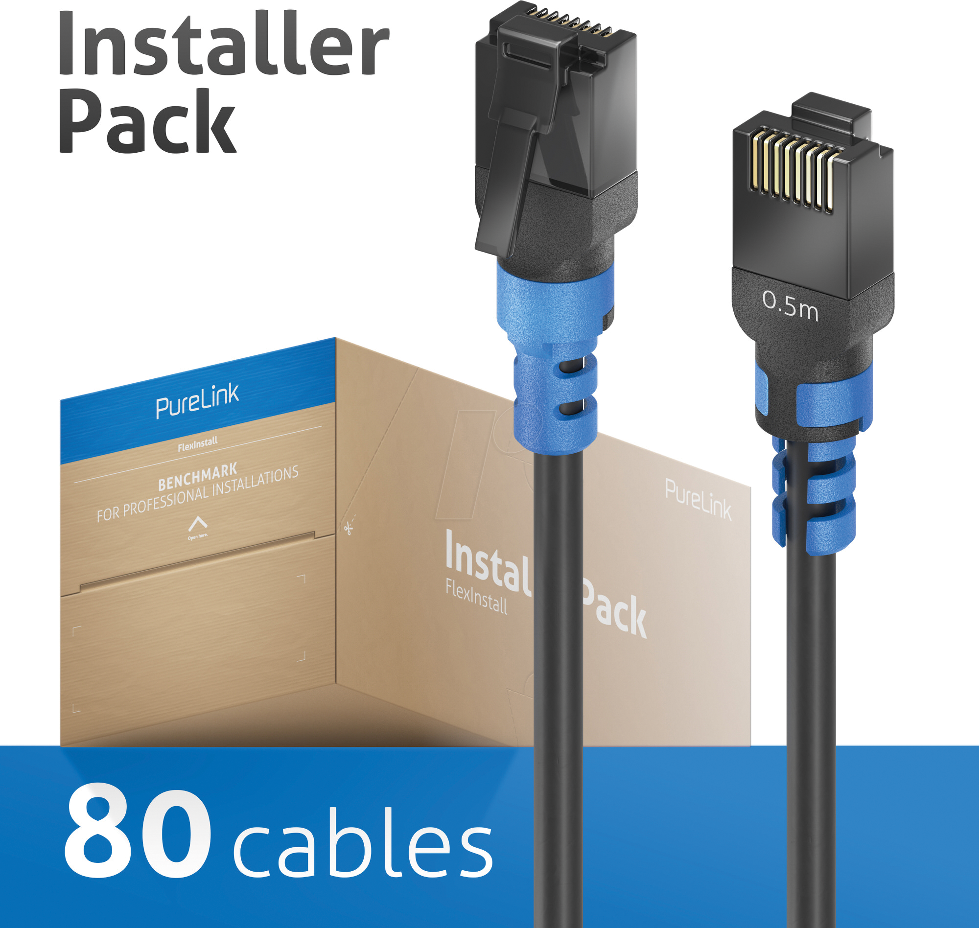 PURE FIPC100005P - Patchkabel, Cat.6a, U/UTP, schwarz, 0,5 m, 80 Stück