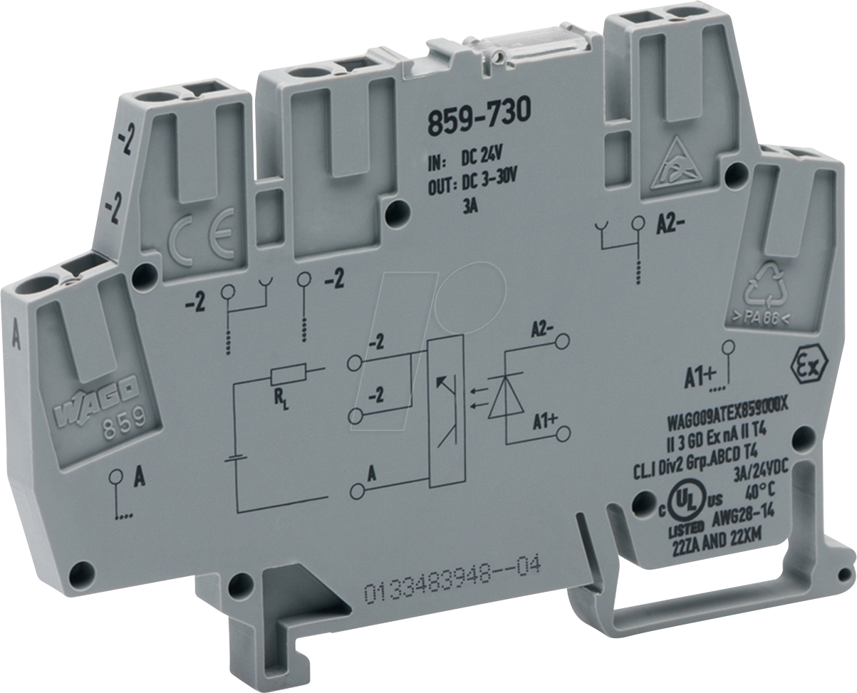 WAGO 859-730 - Optokopplermodul, IN: DC 24 V, OUT: DC 3 … 30 V, 3 A