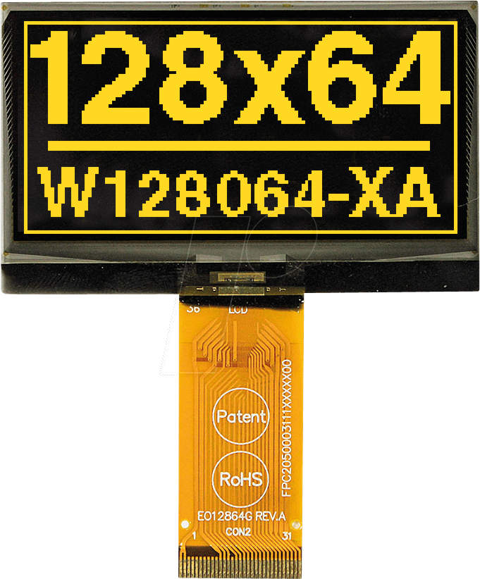 Thumbnail - EA W128064-XALG - Grafik-OLED, 2,42 Zoll, 60.5x37.0mm, 128x64 Dot, gelb