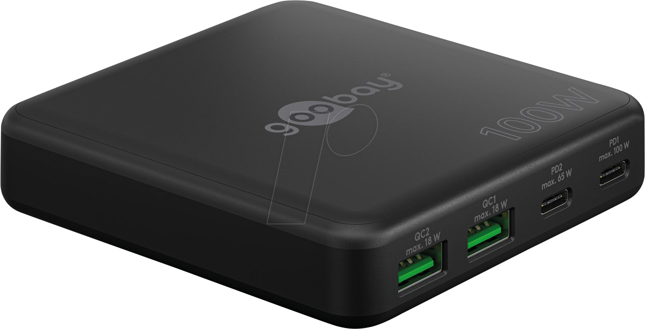 GOOBAY 70764 - USB (PD)-Ladegerät, 5-20 V, 100 W, 2x USB-A, 2x USB-C, schwarz