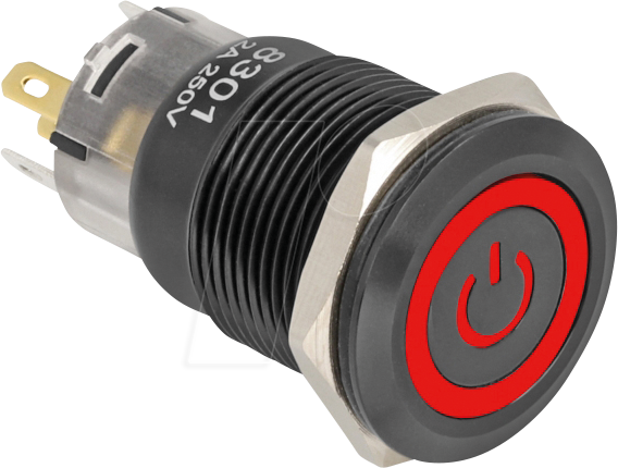 DELOCK 22023 - Druckschalter zum Einbau schwarz 19 mm 12 V - LED rot