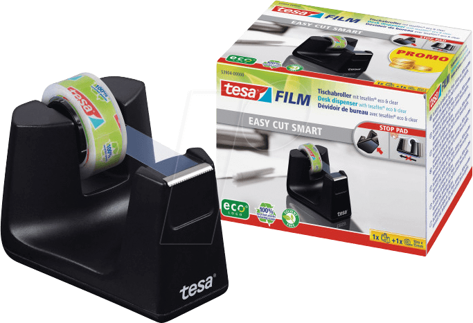 TESA 53904 - Tischabroller Easy Cut® Smart, bis 33 m x 19 mm, schwarz
