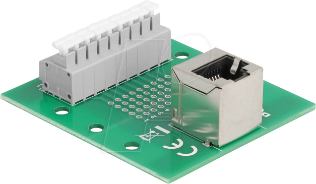 DELOCK 66993 - RJ45 Buchse / Terminalblock, Hutschiene, gewinkelt