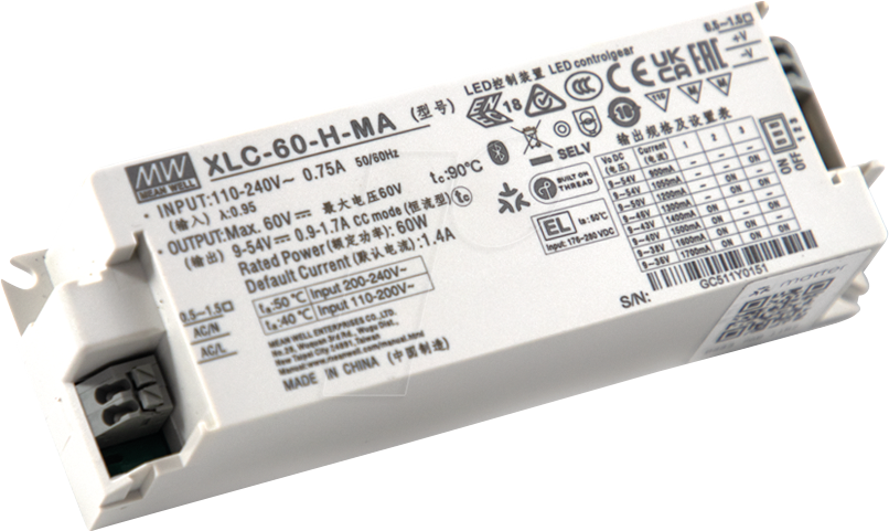 Thumbnail - MW XLC-60-24-MA - LED-Netzteil, 60 W, 24 V, 2,5 A, Matter, CV