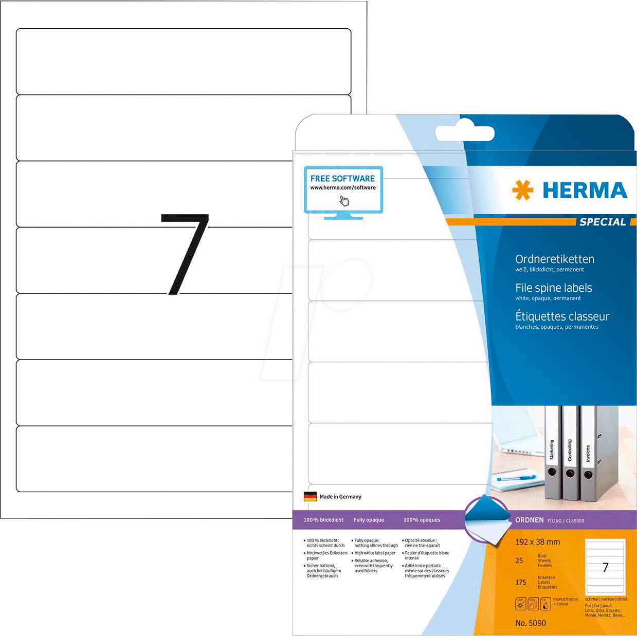 HERMA 5090 - Ordner-Etiketten,192 x 38 mm, 175 Stück, weiß