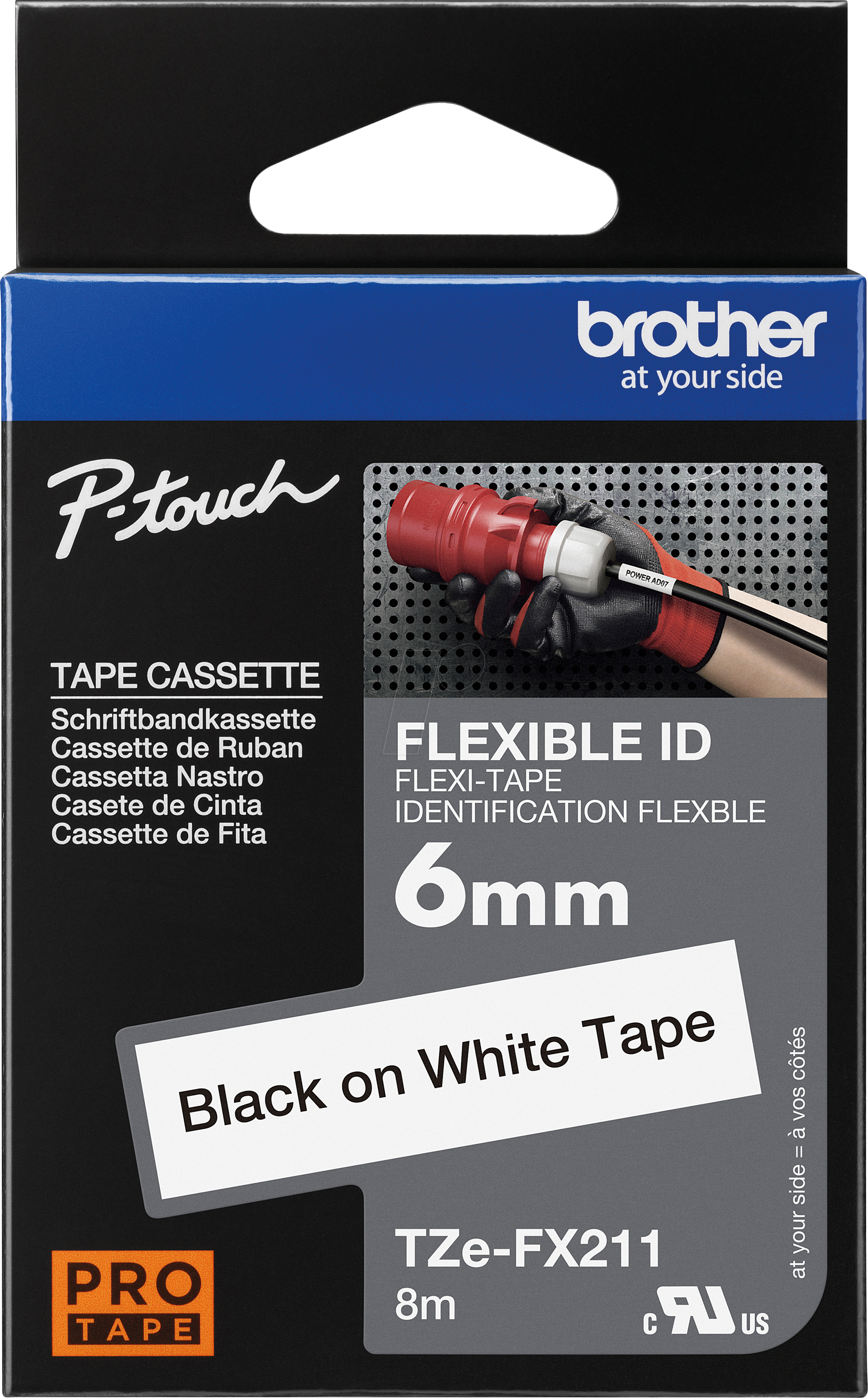P-TOUCH TZEFX211 - Flexi-Tape, schwarz auf weiß, 6mm