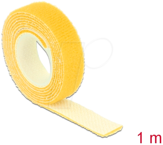 DELOCK 18733 - Klettband auf Rolle, 1 m x 13 mm, gelb