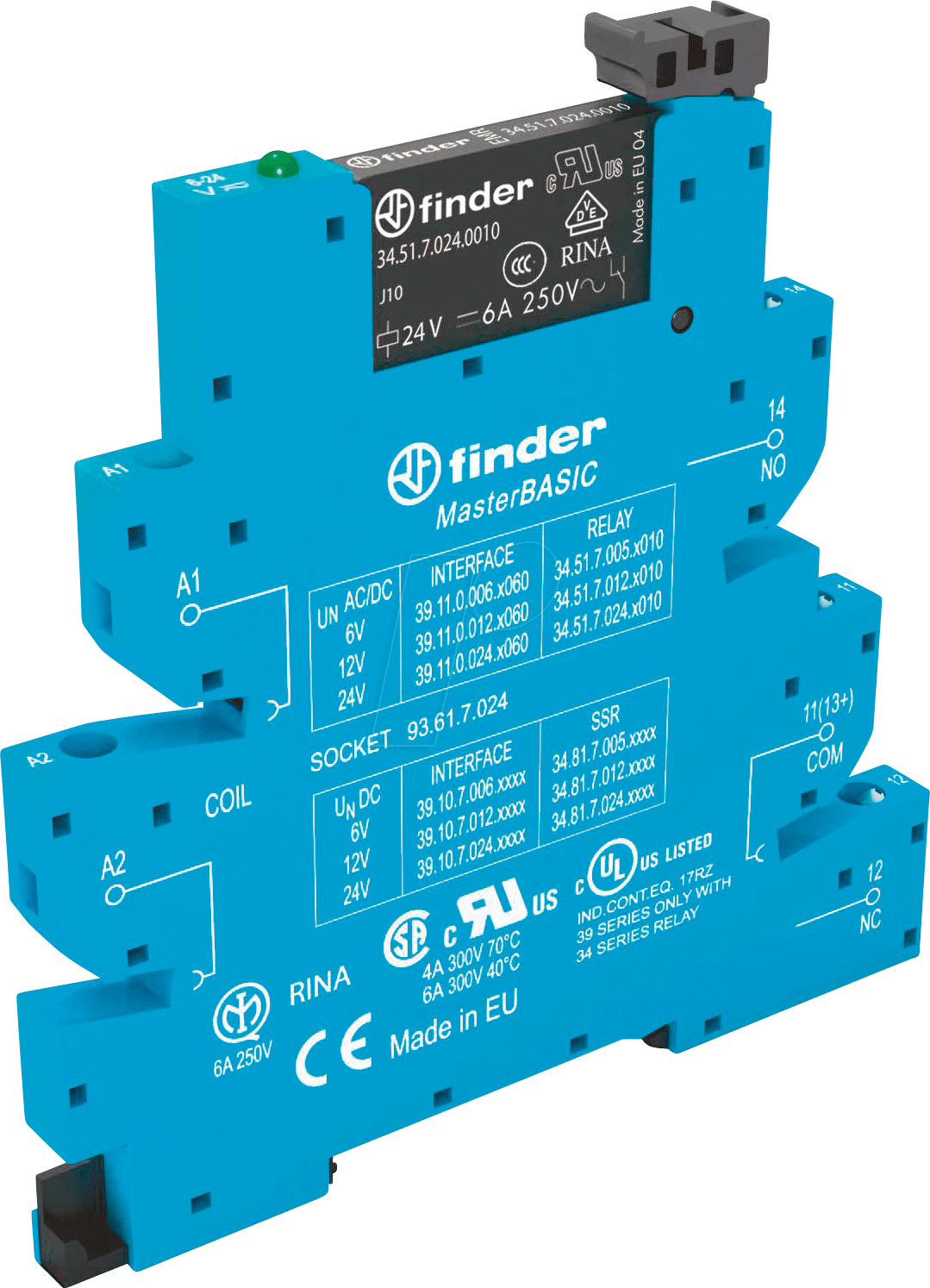 FIN 39.11.0 12V - Koppelrelais-MasterBASIC, Schraubanschlüssen, 1 CO 6 A, 12 V AC/