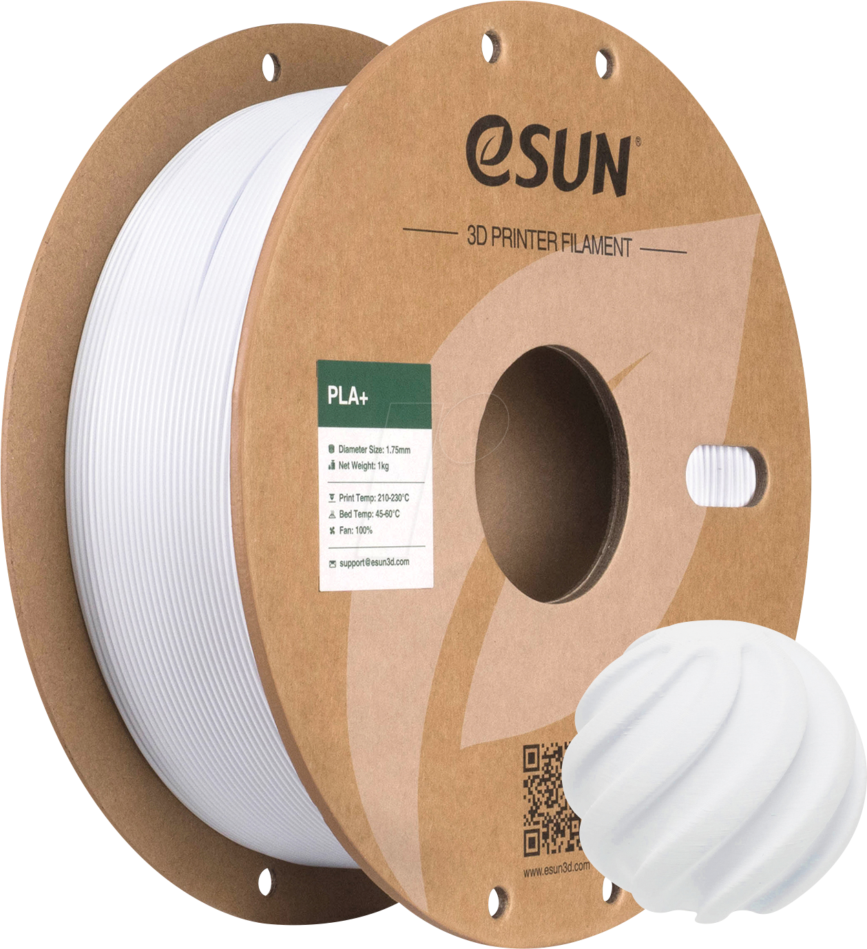 ESUN 72240025 - Filament, PLA+, 1,75 mm, kaltweiß, 3 kg