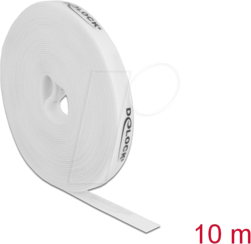 DELOCK 18388 - Klettband auf Rolle, 10 m x 15 mm, weiß