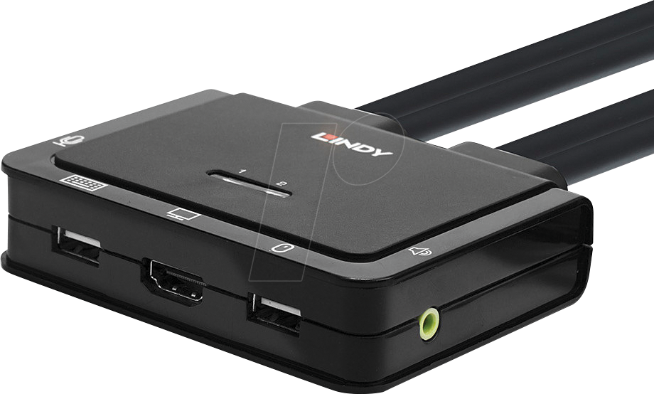 LINDY 42347 - 2-Port KVM Switch, HDMI, USB, Audio