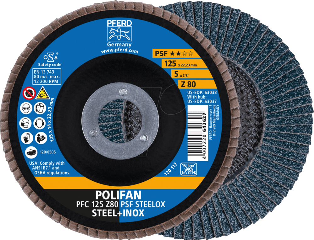 PFERD 69398194 - POLIFAN Fächerscheibe PFC 125x22,23 mm konisch Z80 Universallini
