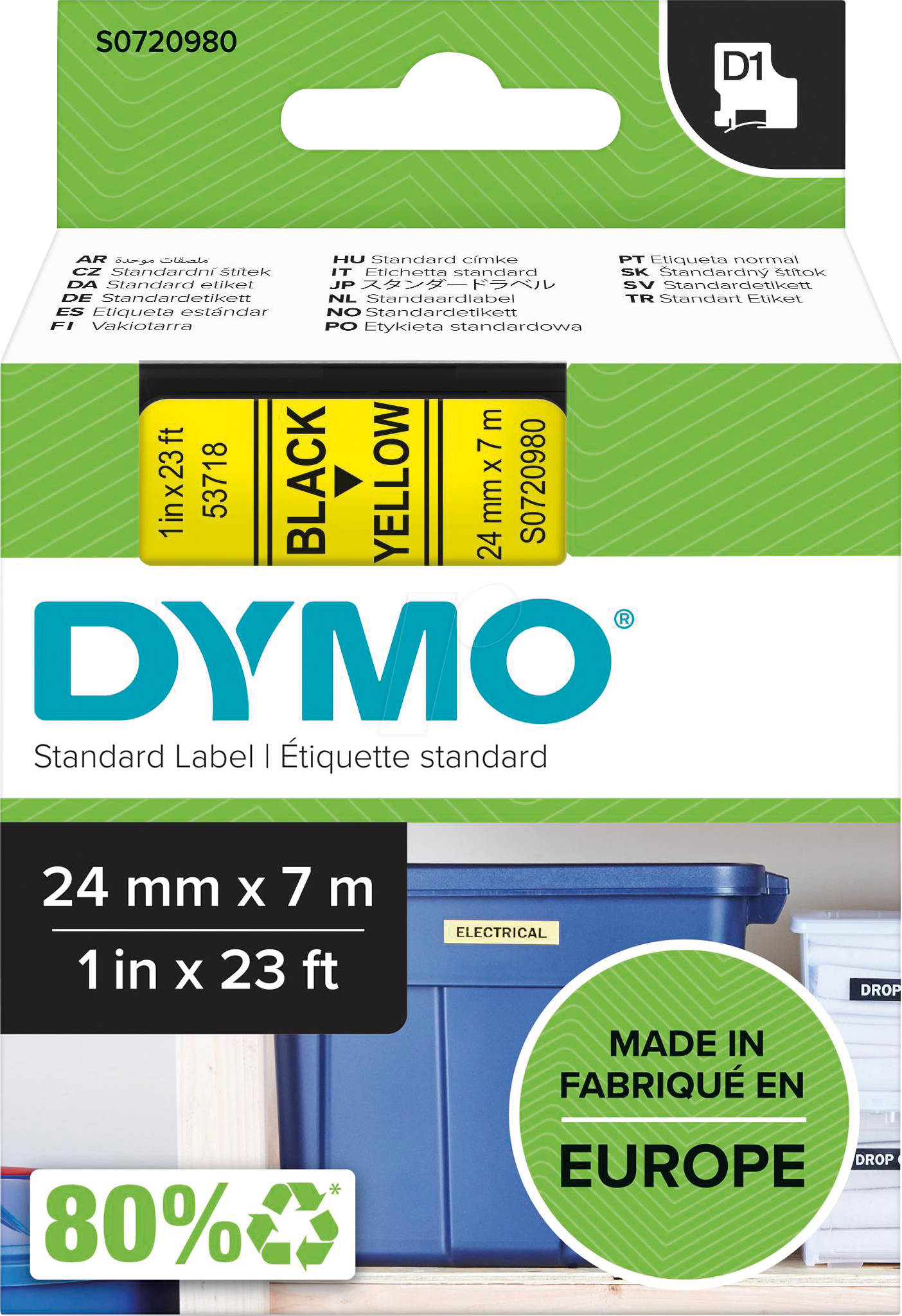 Thumbnail - DYMO D1 53718 - DYMO D1 Schriftband, 24mm, schwarz/gelb