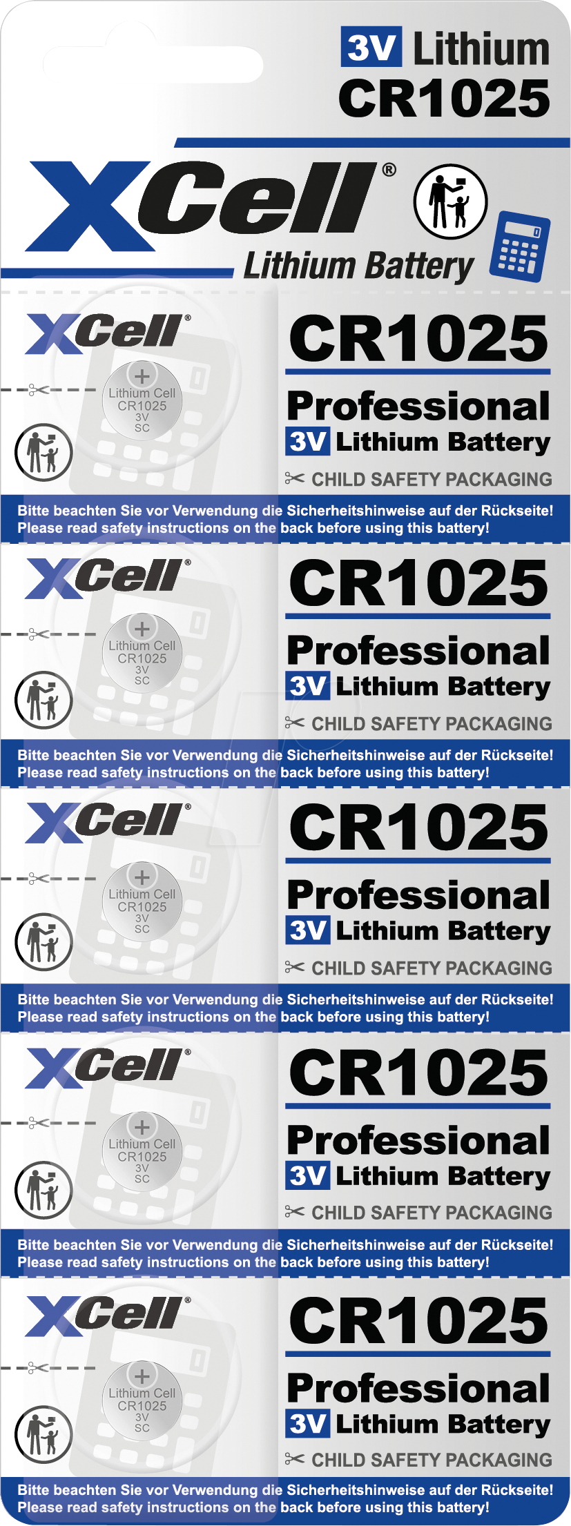 XCELL CR1025 5X - Lithium-Knopfzelle, CR1025, 5er Blister