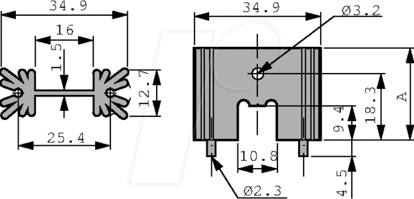 SK 104/25.4 220 - Kühlkörper, 25,4 mm, Alu, 14 K/W, SOT-32/TO-220