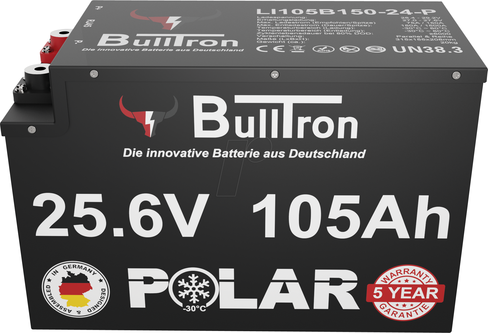 BULL 25.6-105P - Lithium-Akku, LiFePO4, 25,6 V, 105 Ah, BT BMS, Polar