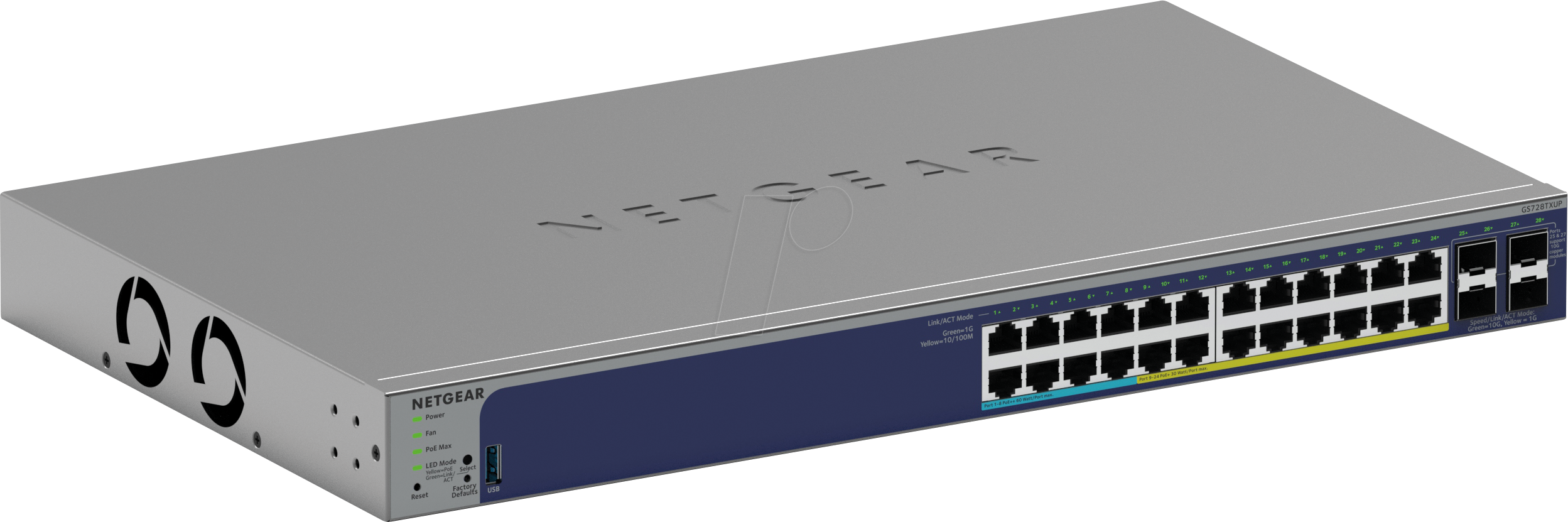 Thumbnail - NETGEAR GS728TXU - Switch, 28-Port, Fast Ethernet, PoE++, SFP+