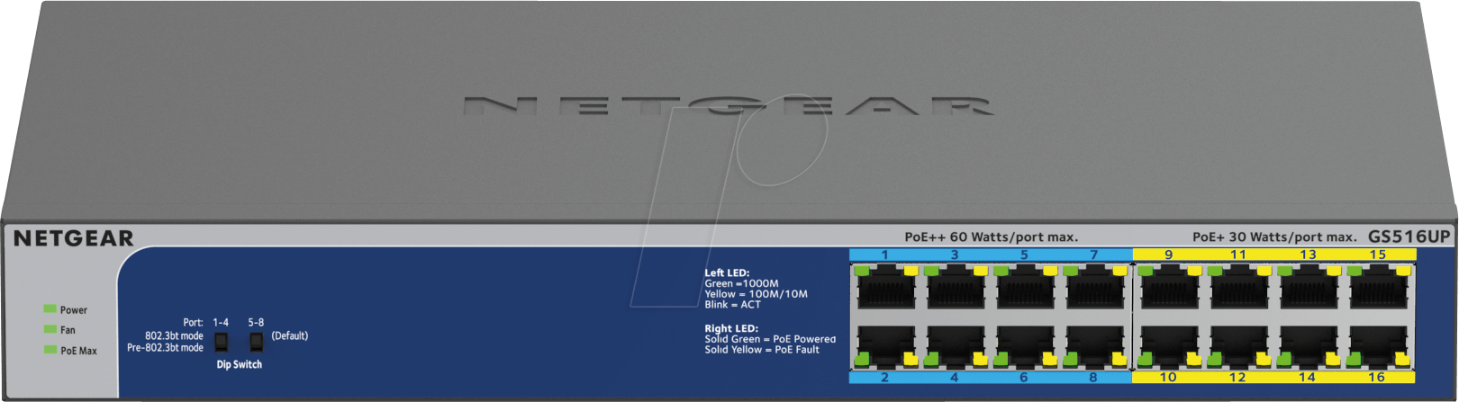 Thumbnail - NETGEAR GS516UP - Switch, 16-Port, Gigabit Ethernet, PoE
