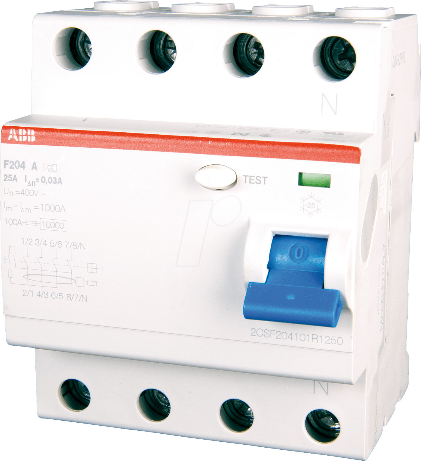 Thumbnail - ABB F204A-2503 - Fehlerstromschutz-Schalter, 25 A, 30 mA, 4 polig