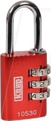KASP K10530REDD - Zahlenschloss, 3 Zahlenreihen, 30mm, rot