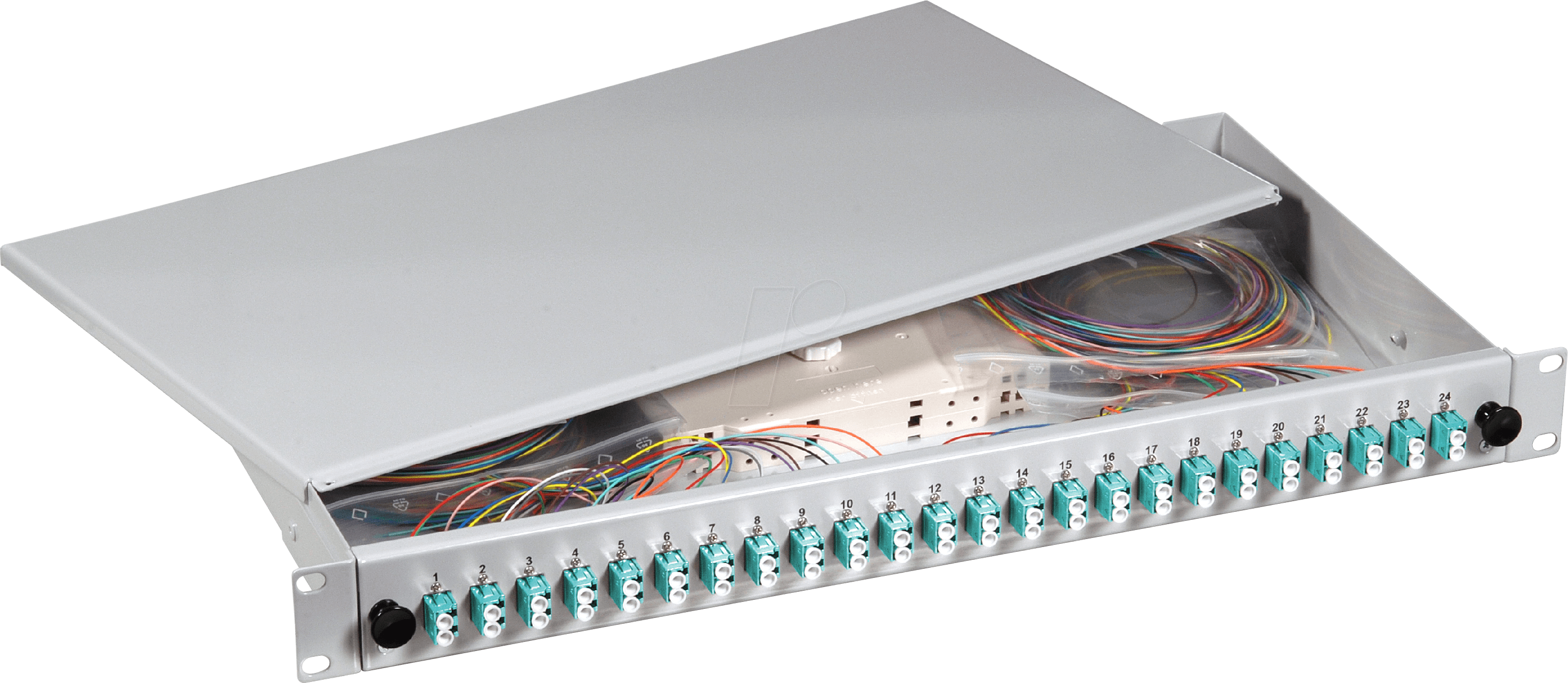 B70901-12OM3 - Spleißbox LC 12 Pigtails / 6 Kupplungen OM3