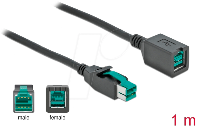 DELOCK 85980 - PoweredUSB Verlängerung 12V > 12V, 1 m