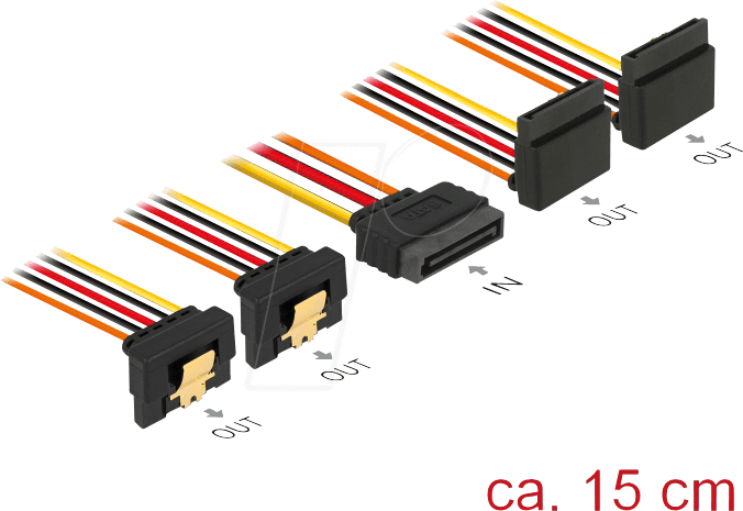 DELOCK 60153 - SATA 15 Pin Stecker > SATA 15 Pin Buchse 2 gerade, 2 unten 90° 1