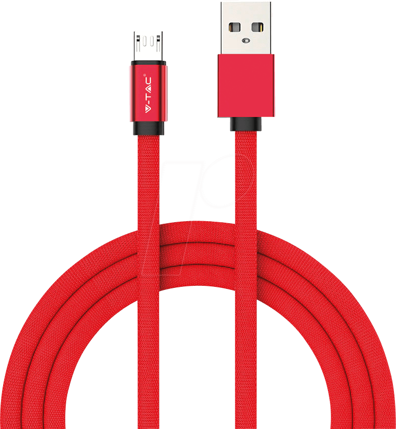 VT-5341 R - Sync- & Ladekabel, USB A -> Micro, 1,0m, baumwoll, rot