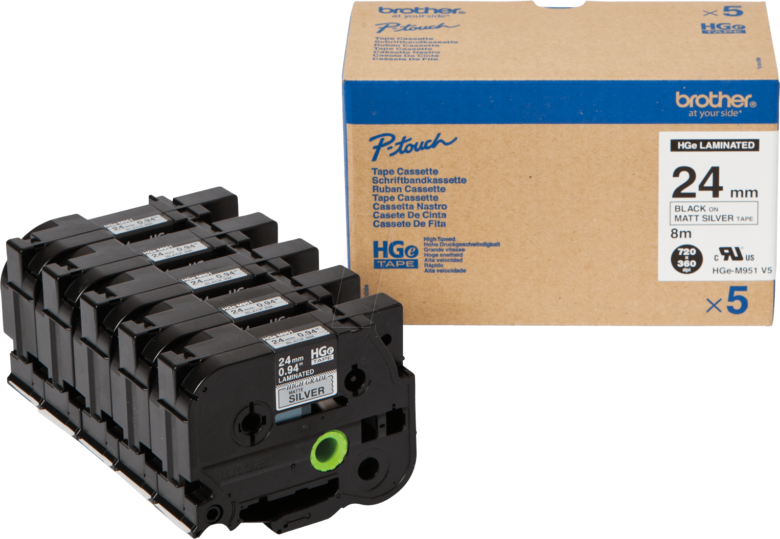 P-TOUCH HGE-M951 - High Grade Schriftband, schwarz auf mattsilber, 24 mm