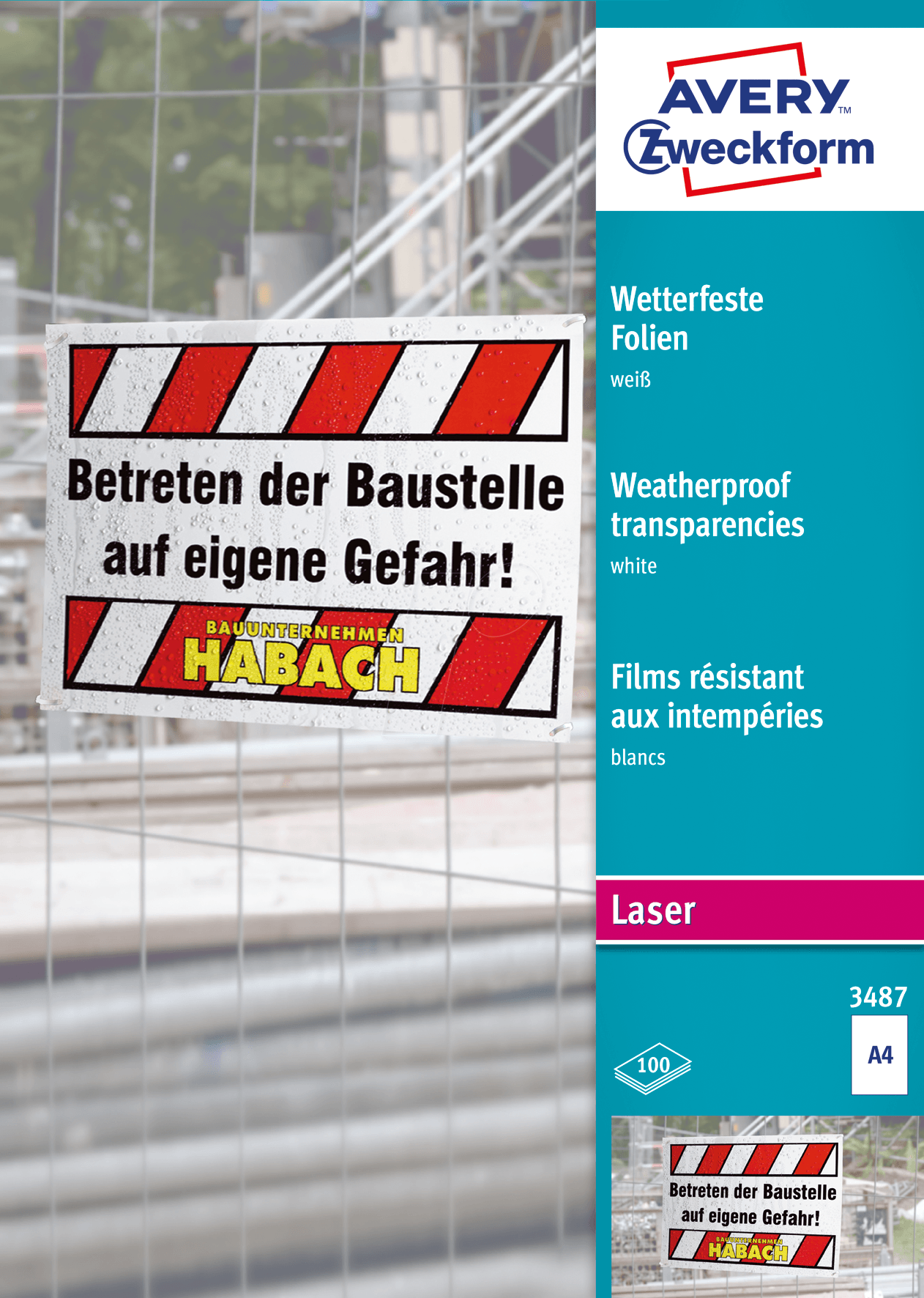 FOLIE 3487 - Overheadfolie, DIN A4, für Laserdrucker, 100 Blatt, 0,13 mm