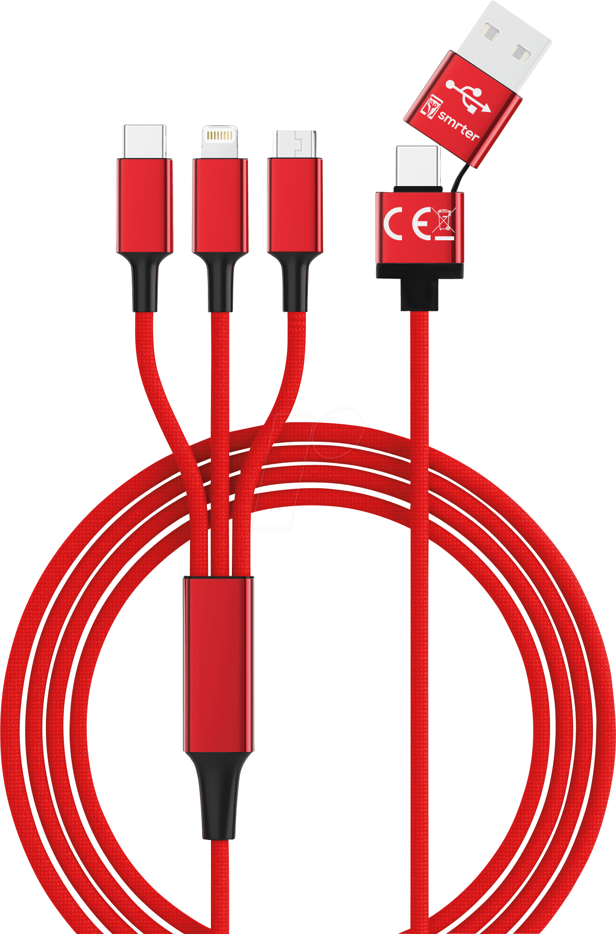 Thumbnail - HYDRA ULT RD - Ladekabel, USB-A/USB-C -> micro USB, Lightning & USB-C, rot