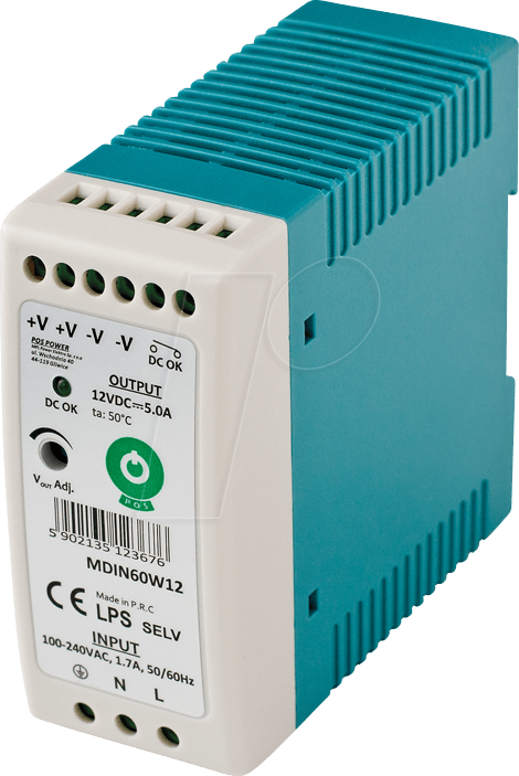 MDIN60W12 - Schaltnetzteil, Hutschiene, 60 W, 12 V, 5 A