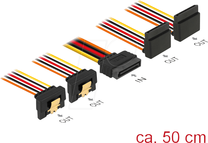 DELOCK 60155 - SATA 15 Pin Stecker > SATA 15 Pin Buchse 2 gerade, 2 unten 90° 5