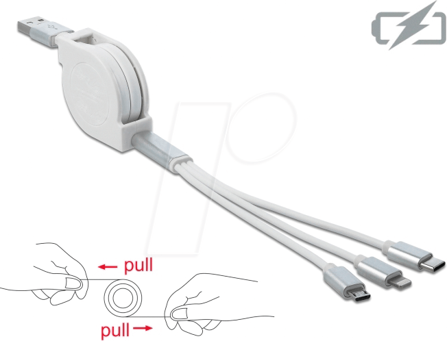 DELOCK 85850 - USB Ladekabel Typ-A zu Type-C Micro-B 1 m 2 A weiß