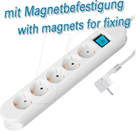 TM NV 57-1,5 WL - Steckdosenleiste, 5-fach, 1,5 m, mit Schalter, flacher Stecker,