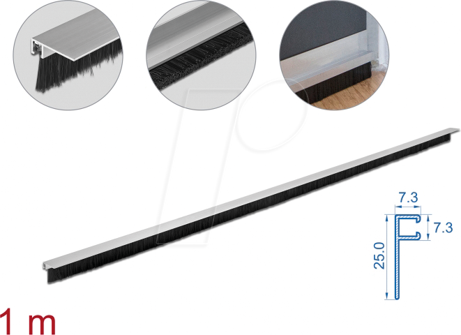 DELOCK 66650 - Bürstenstreifen 20 mm mit Alu-Profil gewinkelt - Länge 1 m