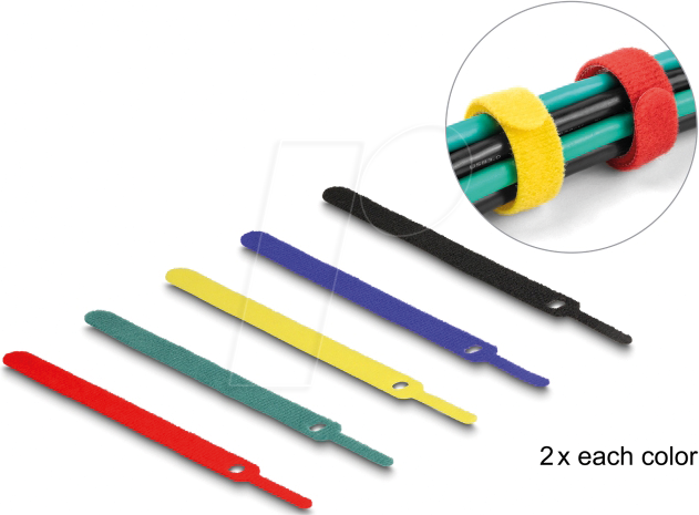 DELOCK 19076 - Klett-Kabelbinder L 150 x B 12 mm farbig Set 10 Stück
