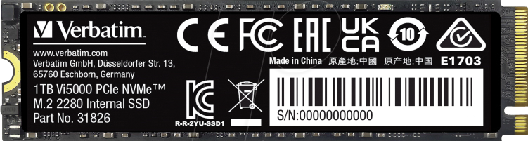 VERBATIM 31826 - Verbatim Vi5000 PCIe NVMe M.2 SSD 1 TB