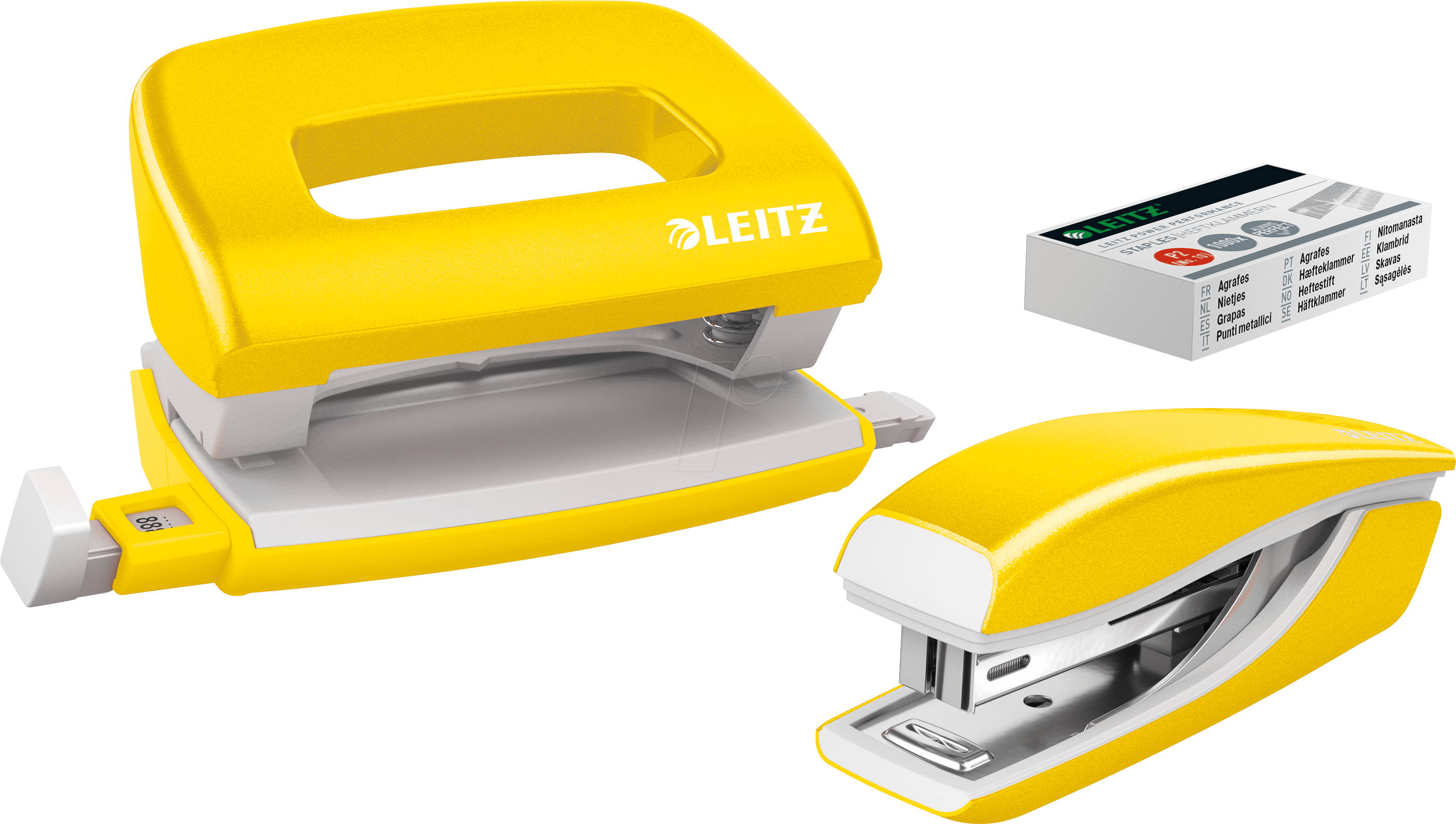LEITZ 55612016 - Set Mini-Heftgerät und -Locher, NeXXt WOW, gelb