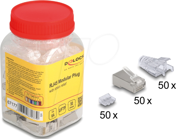 DELOCK 67177 - RJ45 Modularer Stecker Cat.6a mit Knickschutztülle 50er Set