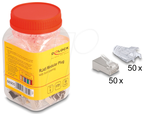 Thumbnail - DELOCK 66905 - RJ45 Modularer Stecker Cat.6, mit vorderer Öffnung, 50 Stück