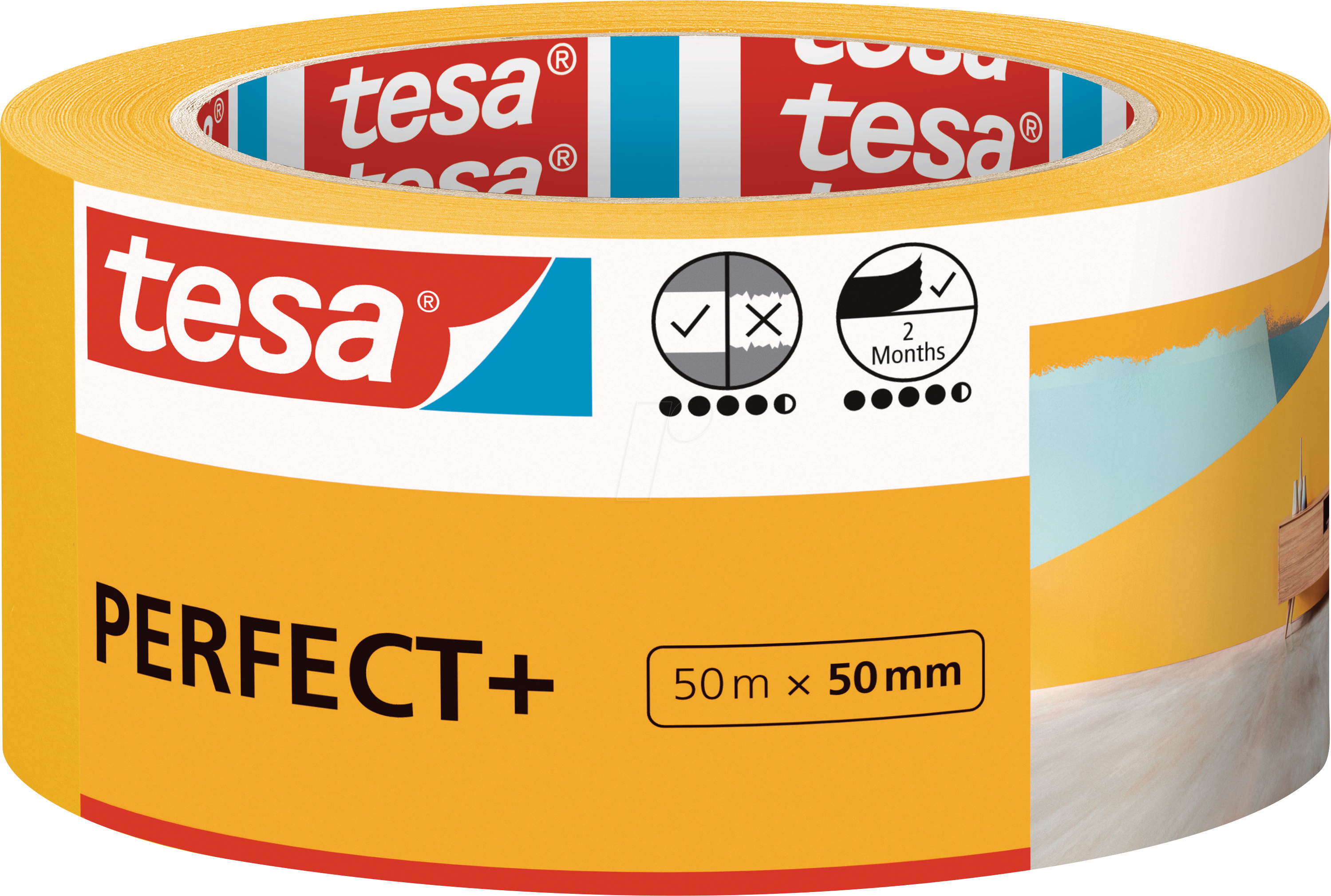 TESA 56538 - tesa Malerband Perfect+, Innenbereich, 50 m x 50 mm