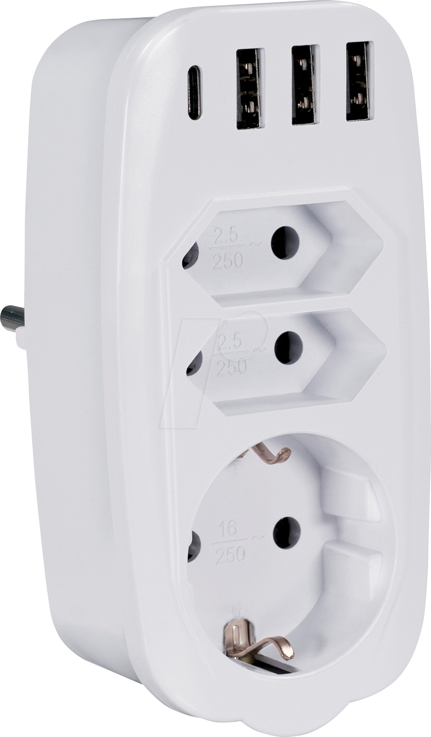 TME NV81L - Steckdosenadapter, 3-fach, 3x USB-A, 1x USB-C, weiss