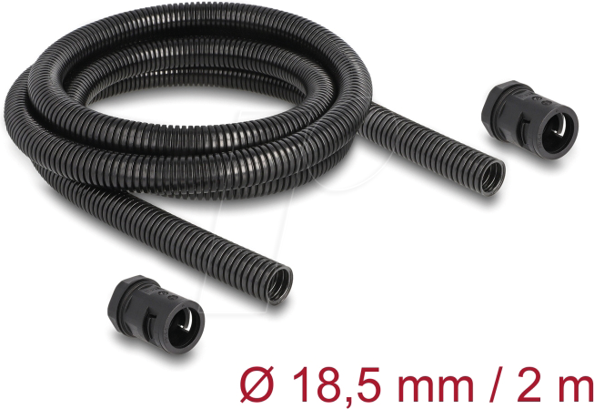 DELOCK 60464 - Kabelschutzschlauch 2 m x 18,5 mm mit 2 x PG13,5 Set schwarz