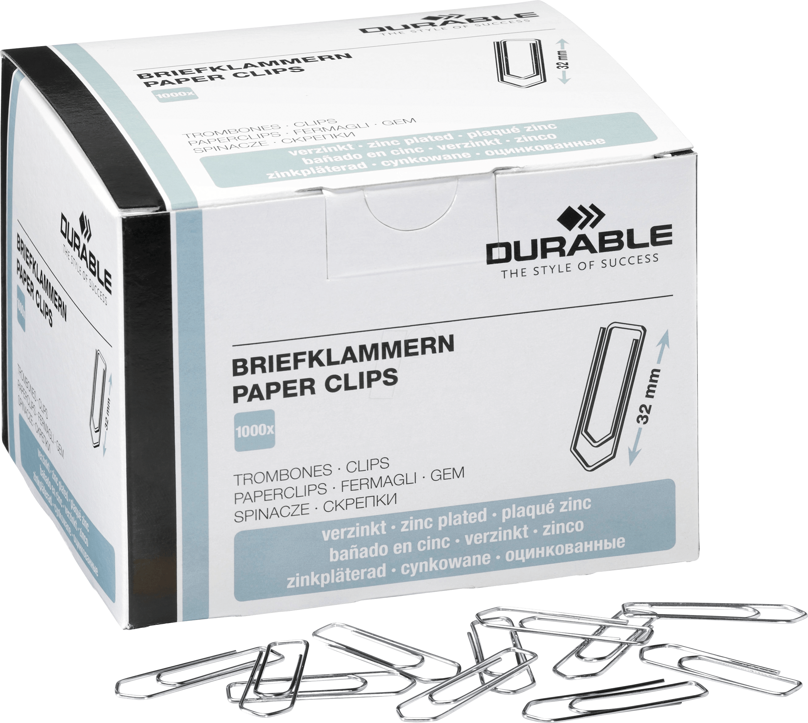 DURABLE 121125 - Büroklammern, 32 mm, verzinkt, 1000 Stück