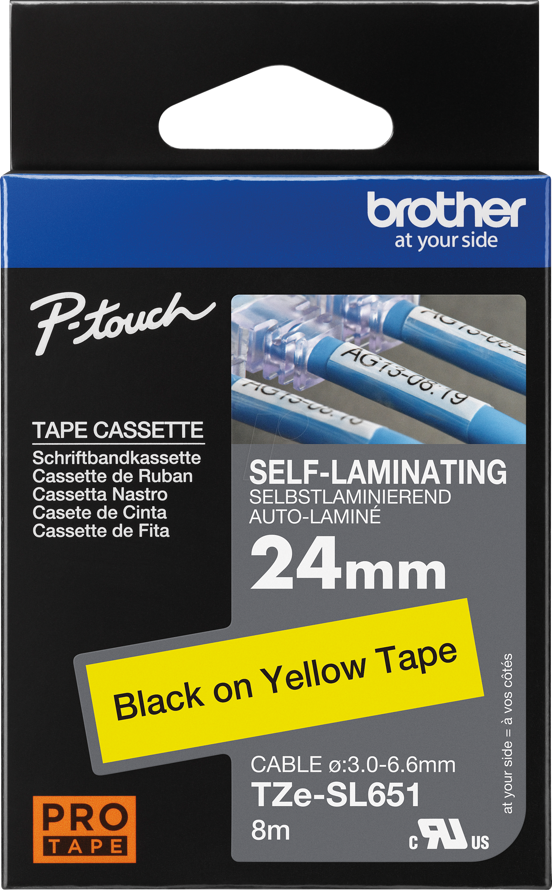 P-TOUCH TZESL651 - Schriftband, selbstlaminierend, schwarz auf gelb, 24 mm