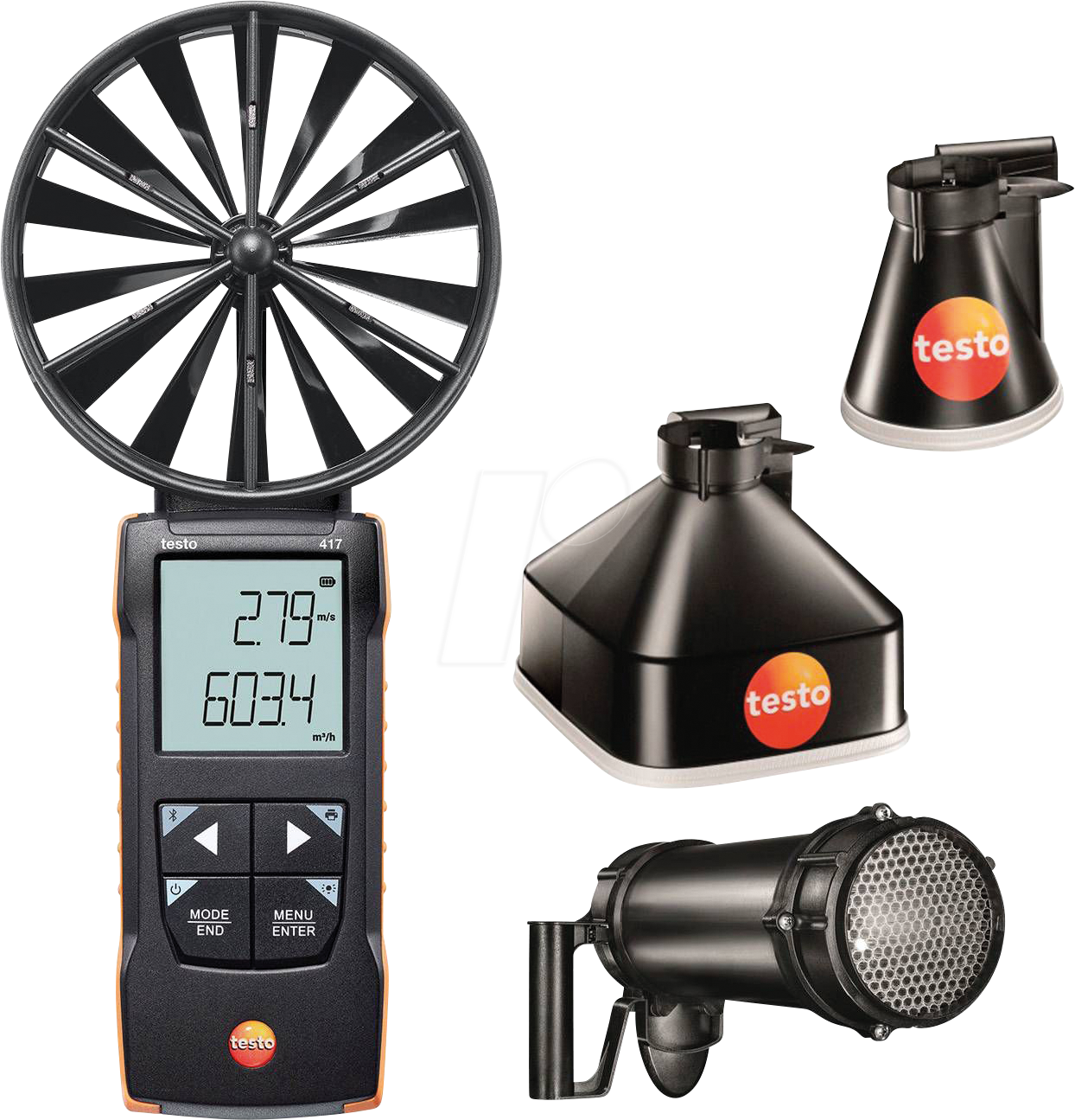 TESTO 0563 2417 - Flügelrad-Anemometer testo 417 Set 2, Messtrichtern + Gleichrich