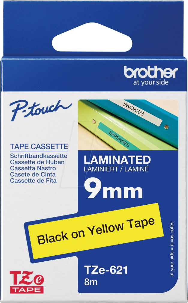 Thumbnail - P-TOUCH TZE621 - laminiertes Schriftband, schwarz auf gelb, 9mm