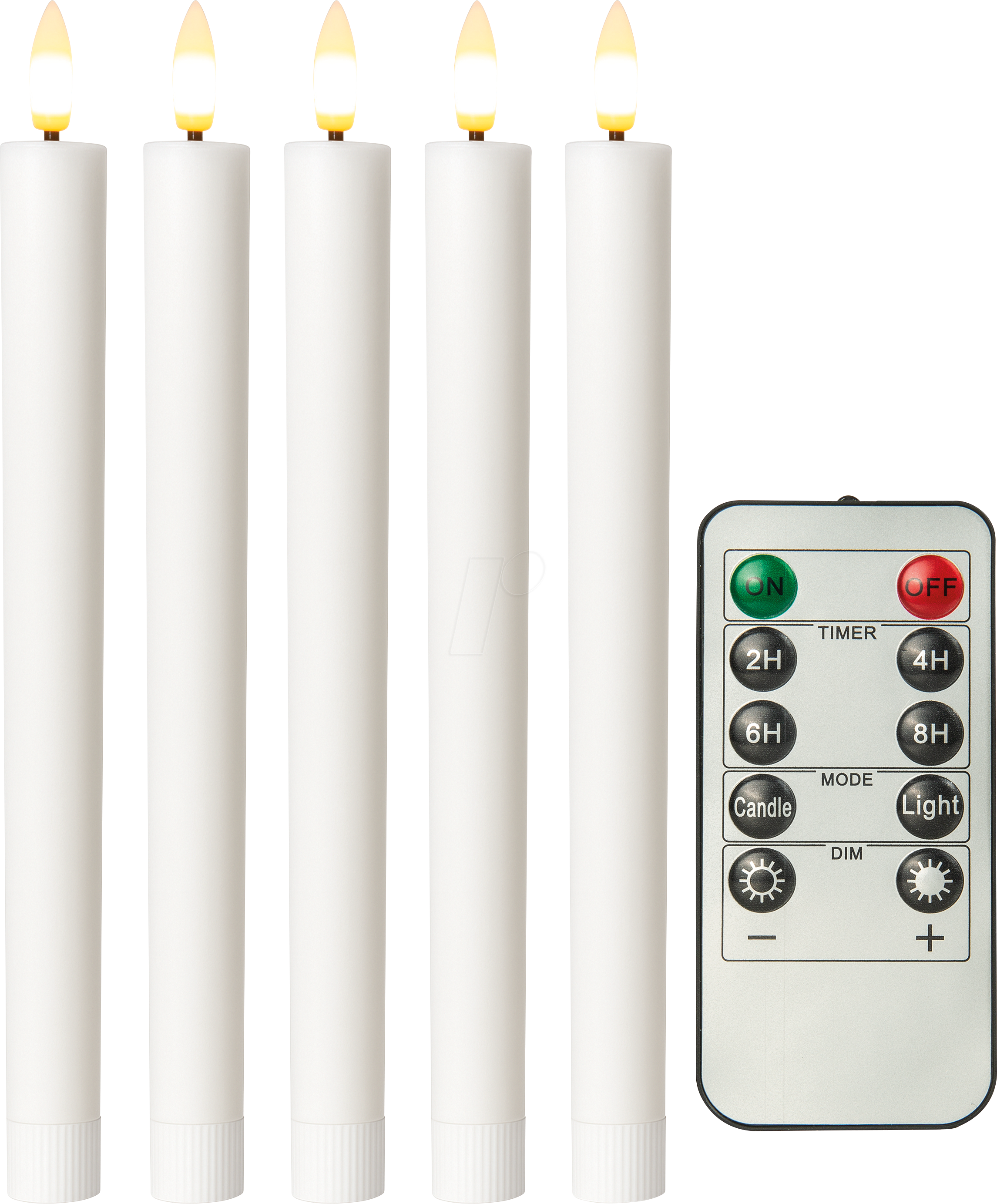 Thumbnail - GOOBAY 77750 - LED Echtwachs Stabkerzen weiß 5er Set, warmweiß, Timer+Dimmer, F