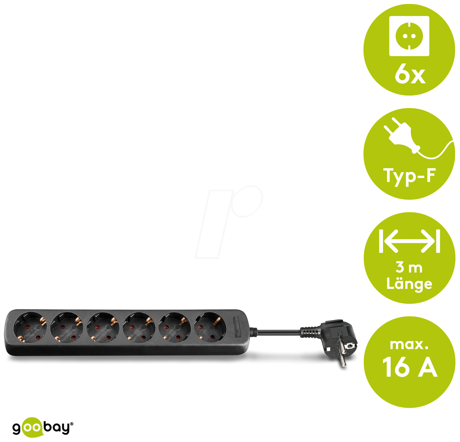 GOOBAY 96050 - Steckdosenleiste 6-fach, 3 m, Schwarz
